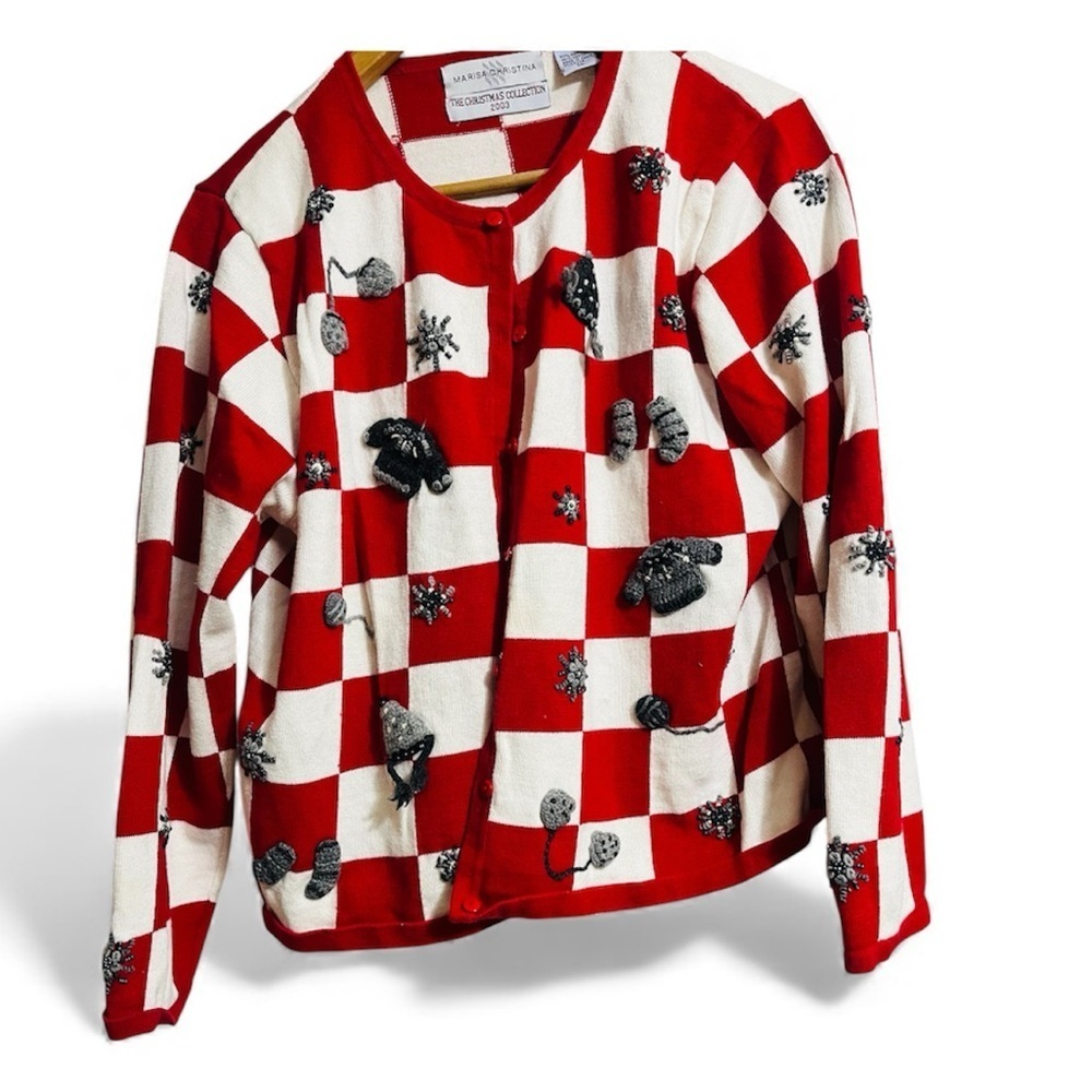 Marisa Christina Christmas Collection 03 Cardigan Sweater Red White Check XL